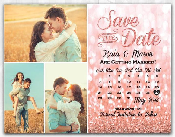 Rose Gold Glitter Save The Date Rose Gold Save The Date