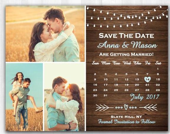 Save The Date Calendar Cards PERSONALISED Rustic Wooden Save The Date  Magnets