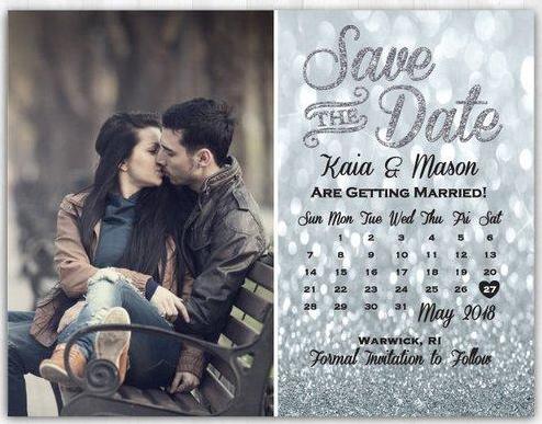 Silver Save The Date Silver Glitter Save The Date Card