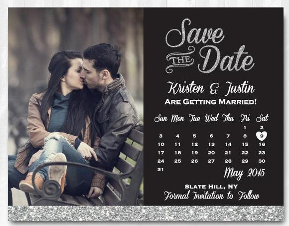 Silver Glitter Save The Date Magnet Silver Save The Date